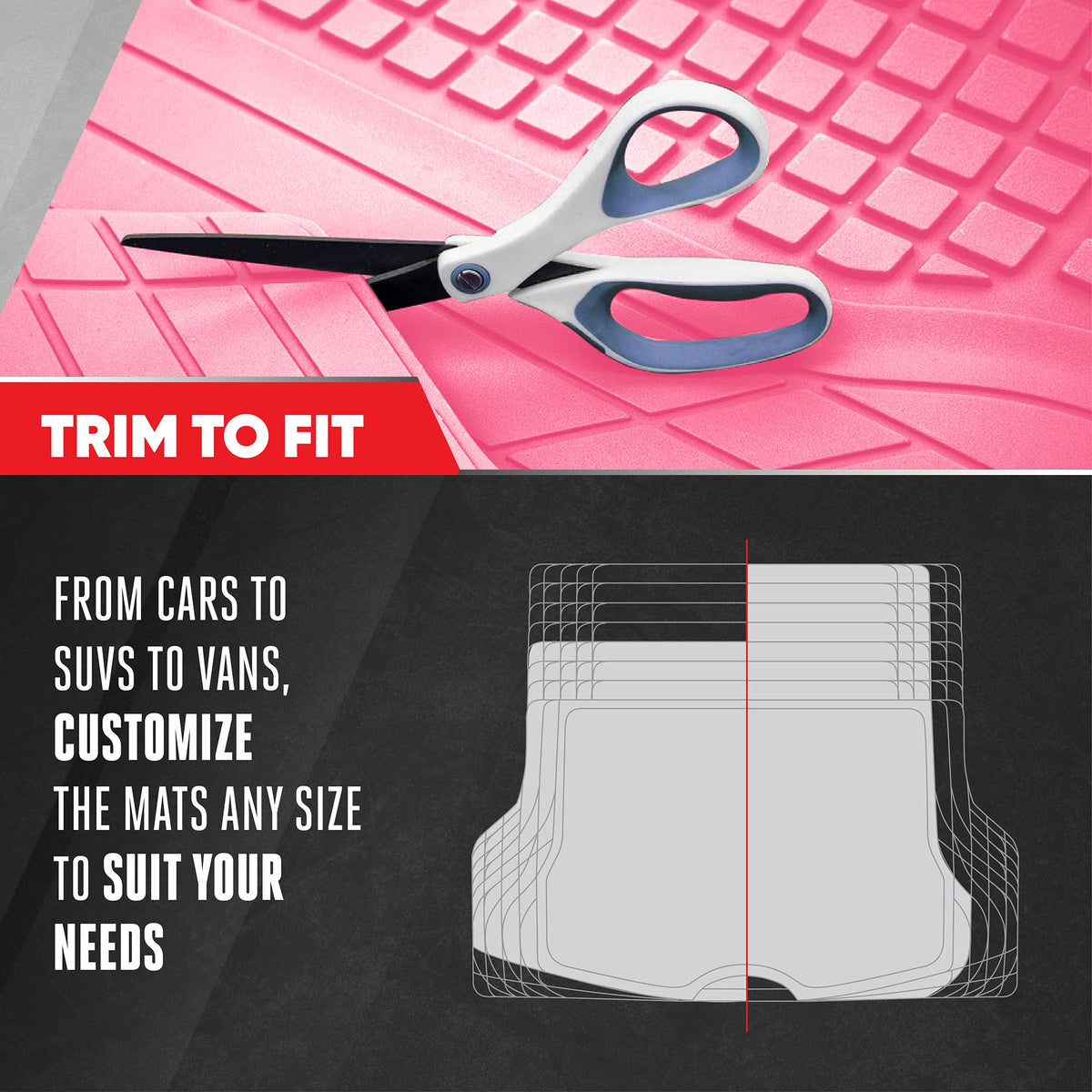 Motor Trend FlexTough Rear Cargo Mat – Heavy-Duty Trimmable Car Trunk Mat für die Rückseite des SUV, Universal Rear Cargo Liner für SUV, Flexible Trunk Liner, Automotive Floor Mats & Cargo Liners (Pink)