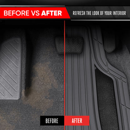 Motor Trend ChromeTech Autobodenmatten Volles Set - Langlebige Gummibodenmatten für Autos mit zwei Ton Akzent, All Wetter Innenschutz für Vorder- und Rückseite mit rutschfester Rückseite, grau / schwarz