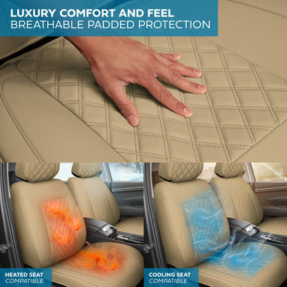 MotorBox Prestige Edition Faux Ledersitzbezüge für Autos, LKW und SUV - 2 Beige Autositzbezüge für Vordersitze - Universal Fit Car Zubehör Automotive Interior Protector für die meisten Fahrzeuge