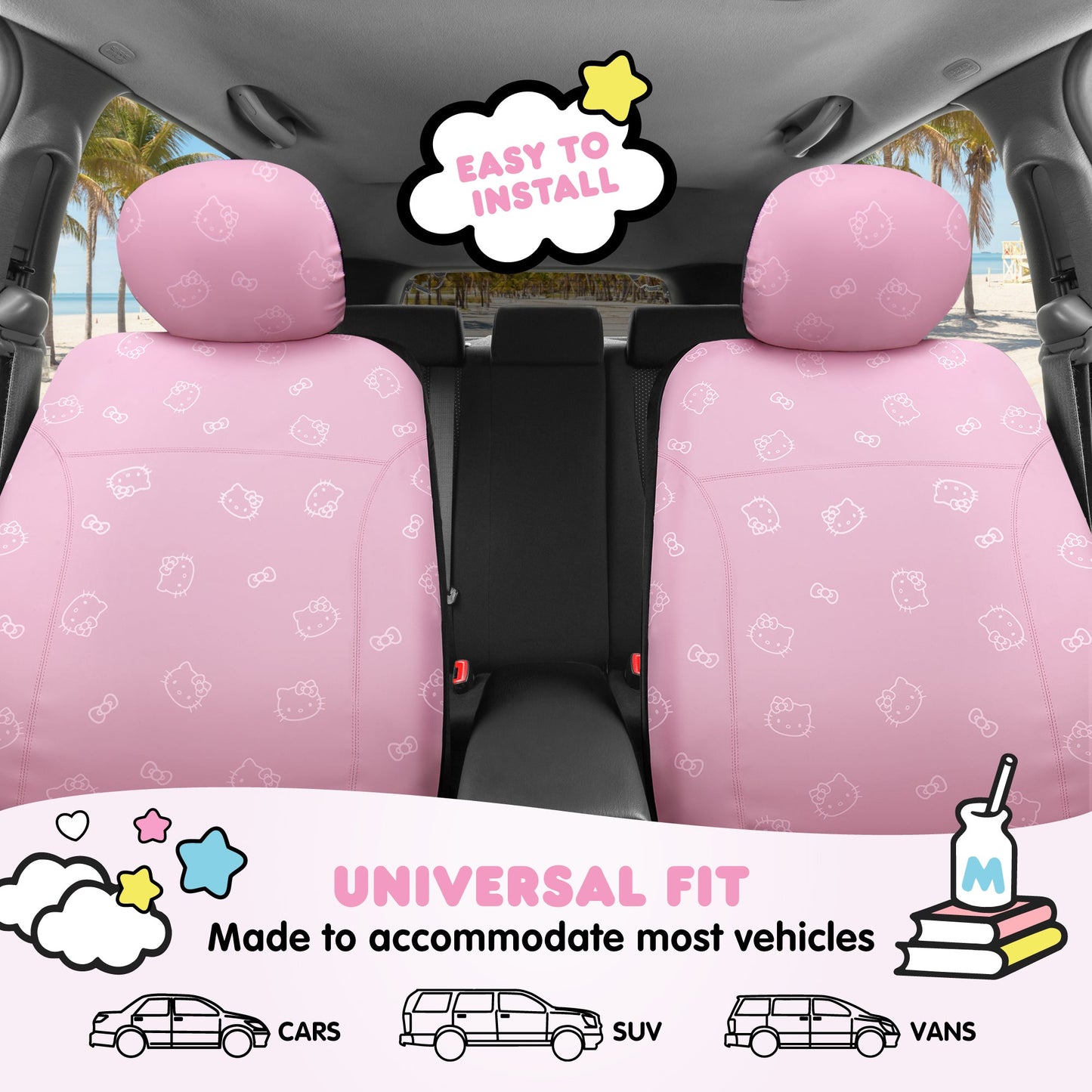 Hello Kitty Car Seat Covers - Süße Pink Seat Covers, Autozubehör Geschenk Hello Kitty Zubehör 2pc Pink Car Seat Covers