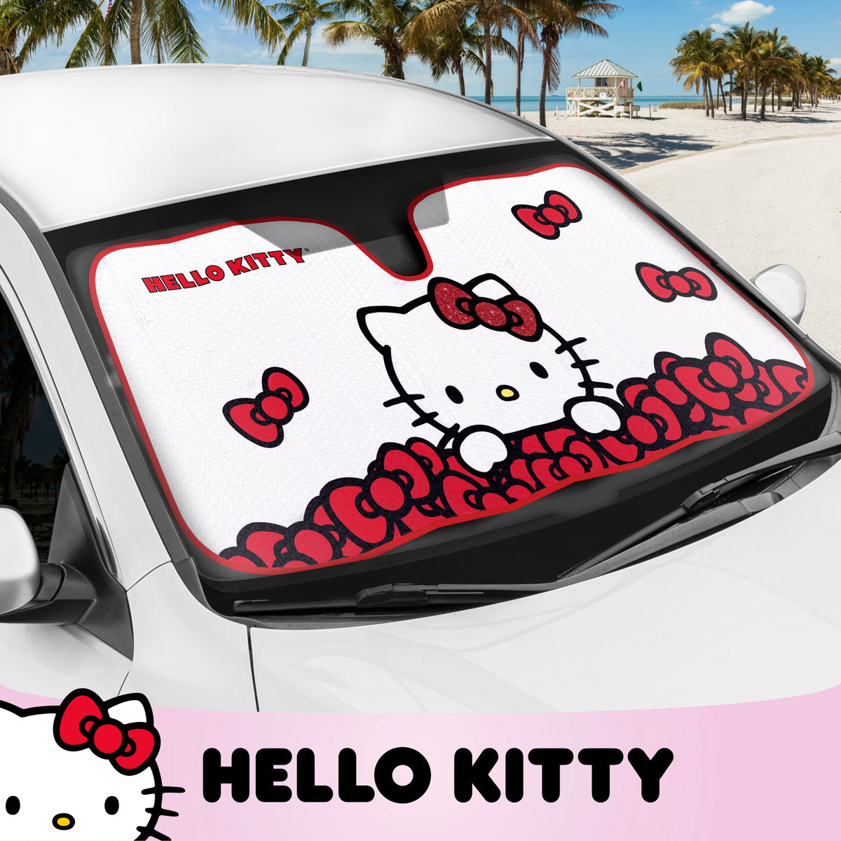 Carbella Offizielle Hallo Kitty Front Windschutzscheibe Sonnenschirm Red Bow Dreams (58 'x 27')