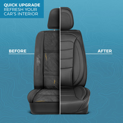 MotorBox Elite Edition Faux Ledersitz Abdeckungen für Autos, LKW und SUV - 2 schwarze Autositz Abdeckungen für Vordersitze - Universal Fit Car Zubehör Automotive Interior Cover Protector für die meisten Fahrzeuge