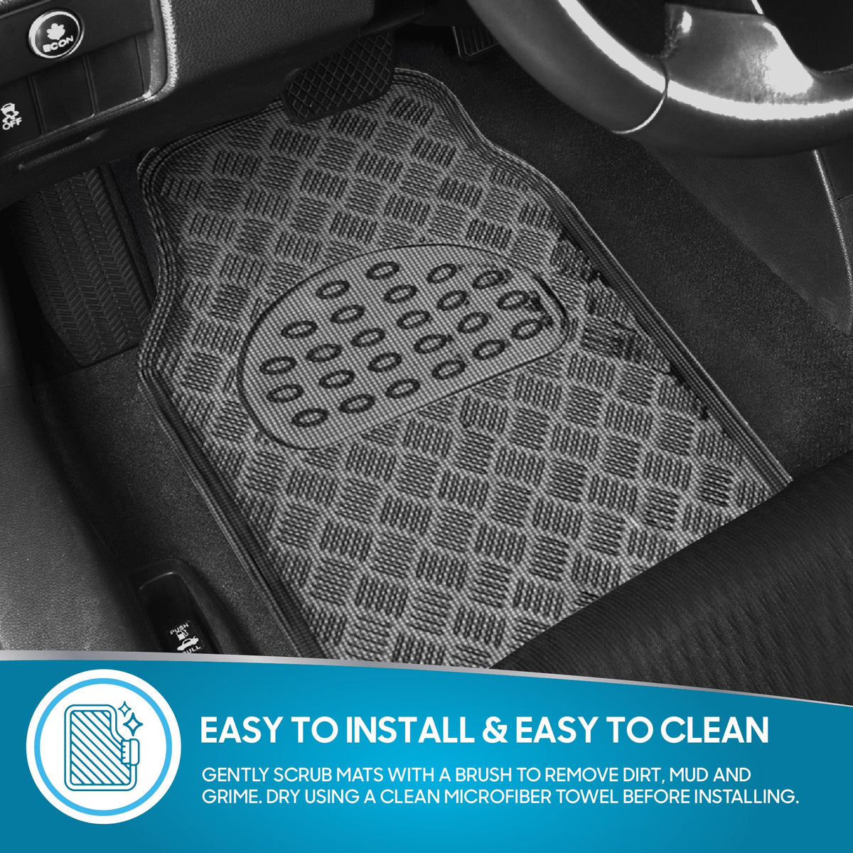 BDK 4-Piece Translucent Centered Cushioned Grip Pad Vorderbodenmatten und Hinterbodenmatten - Heavy Duty, All Weather