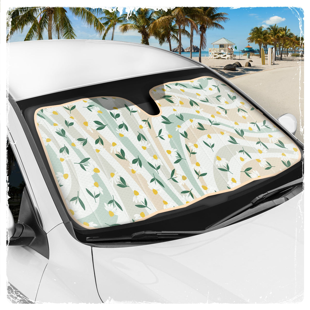 C&C Sage Floral Car Windschutzscheibe Sonnenschutz - Sun Visor SunShade für Auto-Windschutzscheibe - Fensterschirme für Autos, SUV & Truck - Dash Cover UV-Schutz für Front-Fensterschutz Zubehör - 57' x 27'