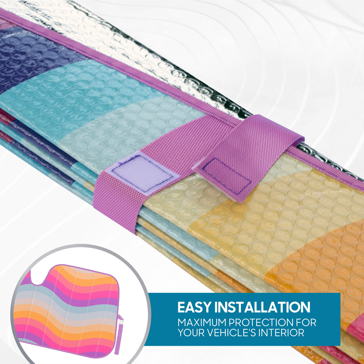 BDK Retro Wave Automotive Windschutzscheibe Sonnenschirme Akkordell-Faltstil - Windschutzscheibe Sonnenschutz Auto Schatten für Pkw-LKW-SUVs Vans Sun Visor Protector, um UV-Strahlen zu blockieren - hält Fahrzeug kühl 58" x 27"