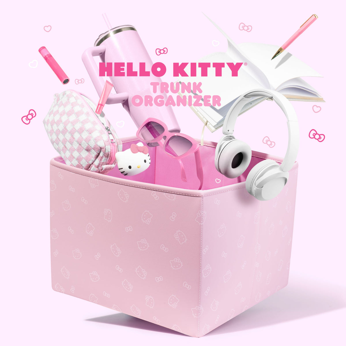 Sanrio Hello Kitty Car Trunk Organizer und Lagerbehälter - Zusammenklappbare einfache Kompartiment bequeme Schwerlast, Fold Up für einfache Aufbewahrungsbox, Automotive Seat Cargo Groceries Tools - 12,5L x 12,5W x 9H