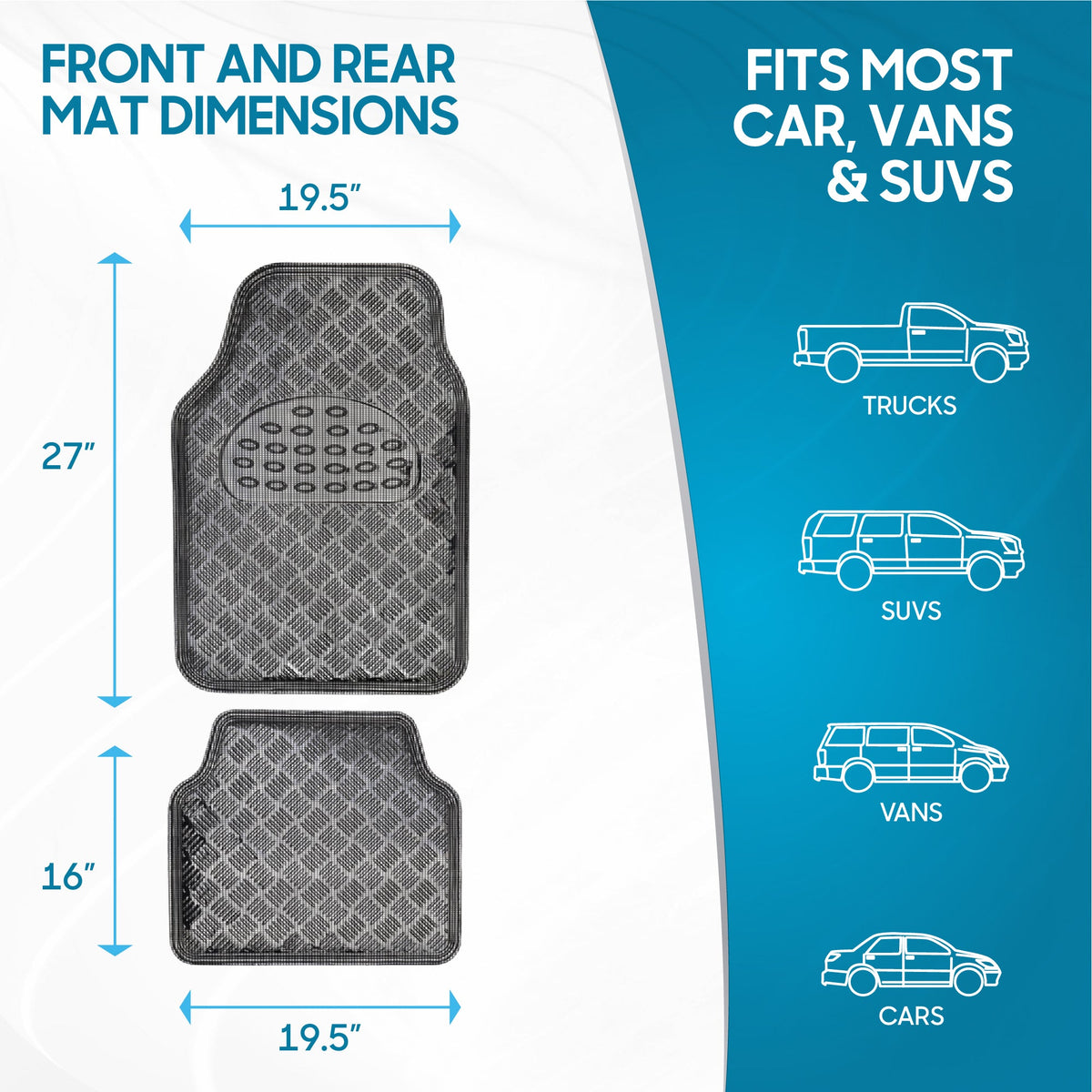BDK 4-Piece Translucent Centered Cushioned Grip Pad Vorderbodenmatten und Hinterbodenmatten - Heavy Duty, All Weather