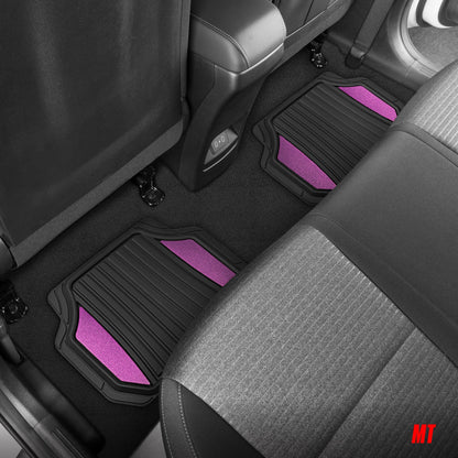 Motor Trend ChromeTech Autobodenmatten Volles Set - Langlebige Gummibodenmatten für Autos mit zwei Ton Akzent, All Wetter Innenschutz für Vorder- und Rückseite mit rutschfester Rückseite, Schwarz & Pink