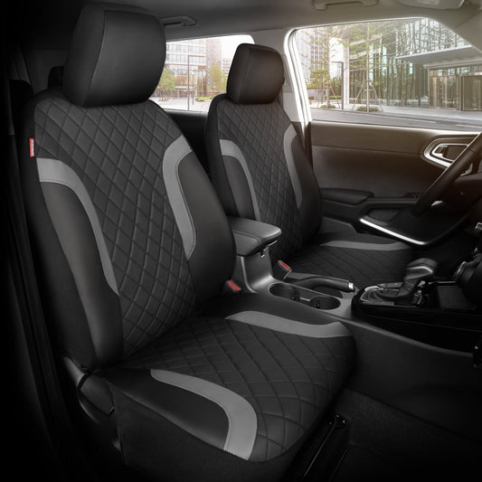 Motor Trend Faux Ledersitzbezüge für LKW, Autos und SUV - Front Black & Gray Autositzbezug - Universal Fit für die meisten Automobile - Forros Para Asientos De Carro - CarSeat-Zubehör
