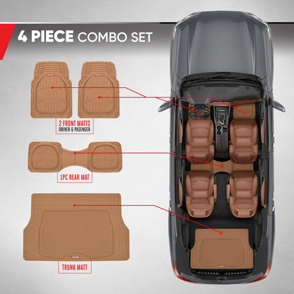MotorTrend 4-Stück FlexTough Deep Dish Vorderbodenmatten, Hinterbodenmatte und Trunk / Cargo Mat - Heavy Duty, All Weather, Trim to Fit