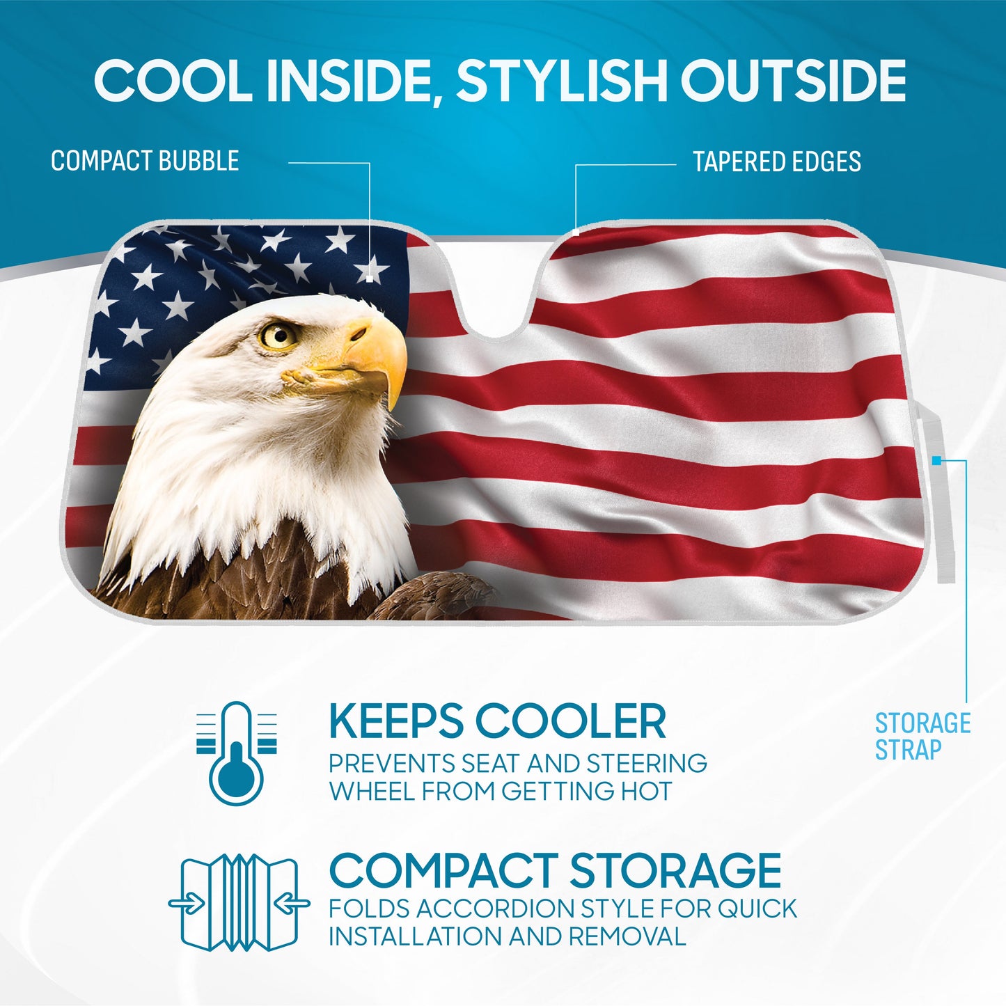 BDK USA Eagle American Flag Front Windschutzscheibe Sonnenschirm (58' x 28')