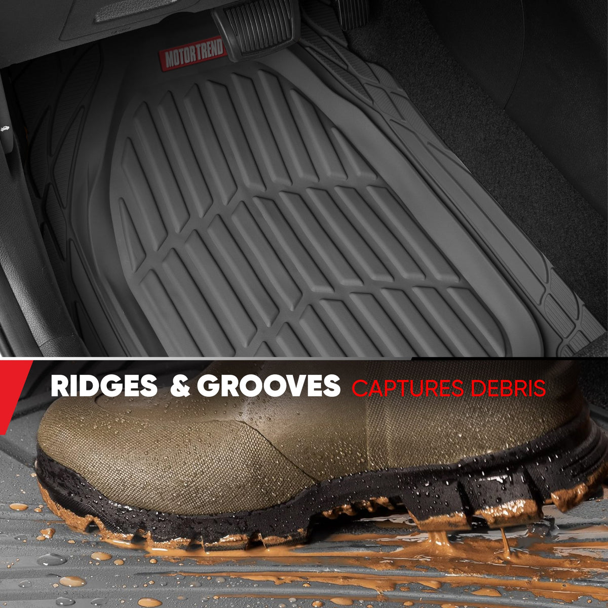 MotorTrend 4-Stück FlexTough Deep Dish Vorderbodenmatten, Hinterbodenmatte und Trunk / Cargo Mat - Heavy Duty, All Weather, Trim to Fit