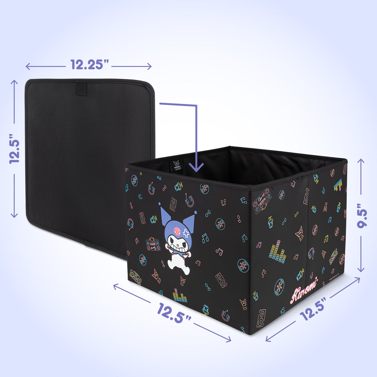 Sanrio Kuromi Car Trunk Organizer und Lagerbehälter - Zusammenklappbare einfache Kompartiment bequeme schwere Aufgabe, Fold Up für einfache Aufbewahrungsbox, Autositz Ladung für Lebensmittel Werkzeuge - 12,5L x 12,5W x 9H