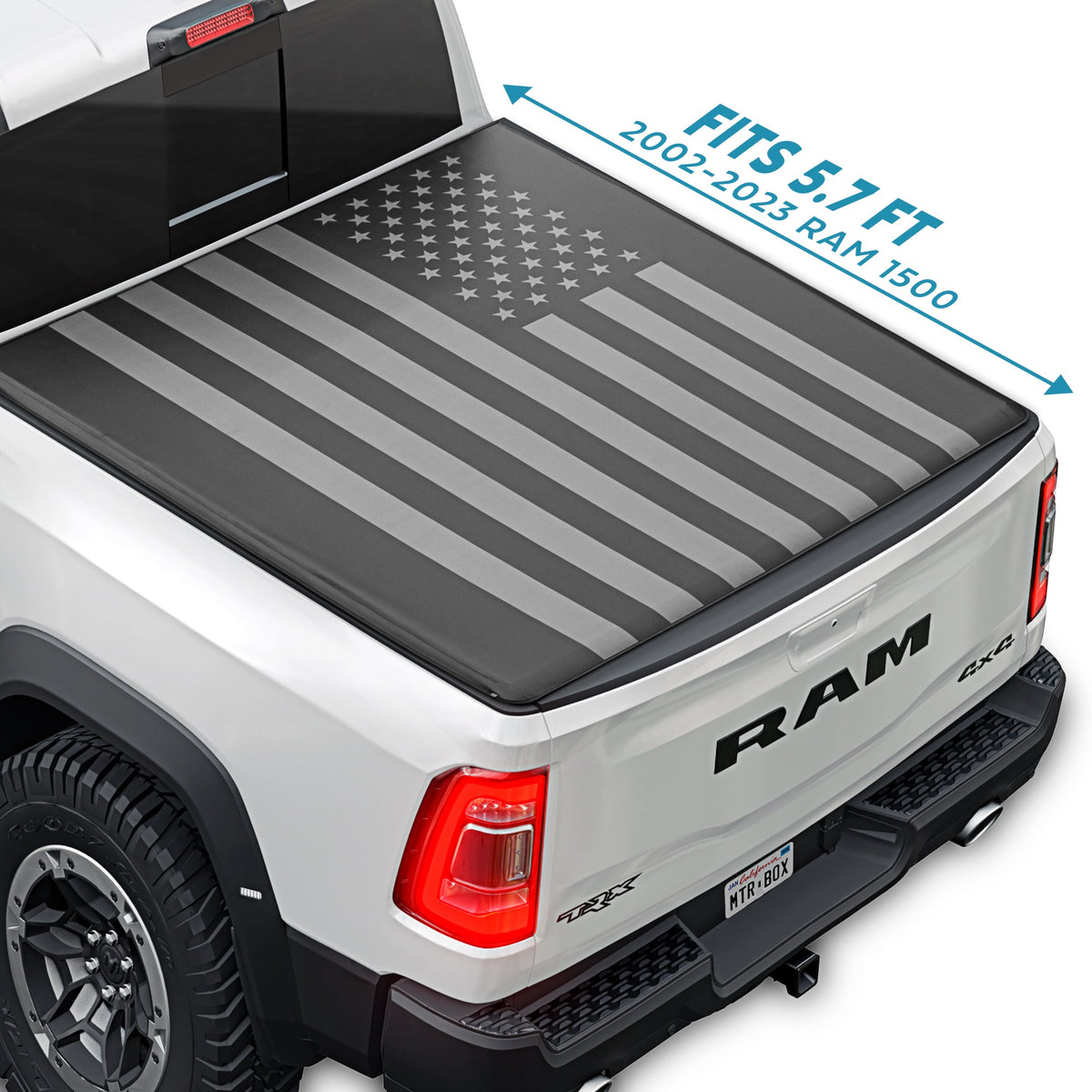 MotorBox Soft Tri-Fold Truck Tonneau Abdeckung für Ram 1500 (2009-2024) / Ram 2500 & 3500 (2009-2024) mit 5,7 ft Bett, Allwetter Klapp LKW Bett Abdeckung mit Black Flag Graphic, einfache Installation für extra kurzes Bett