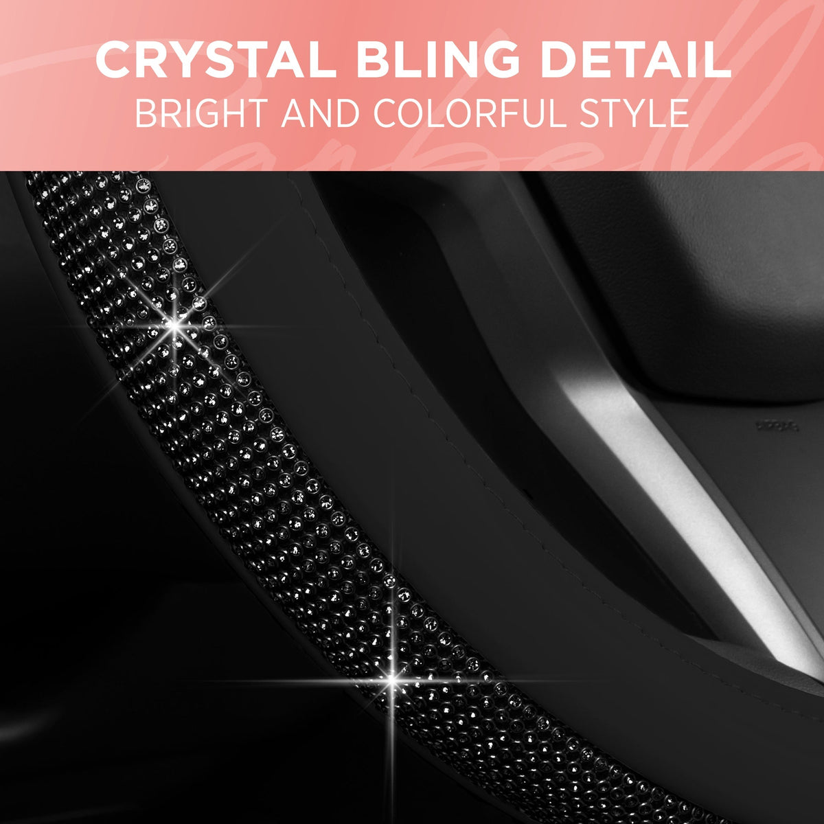 Carbella Bling Diamond Leatherette Steering Wheel Cover (Fits 14.5' - 15.5')