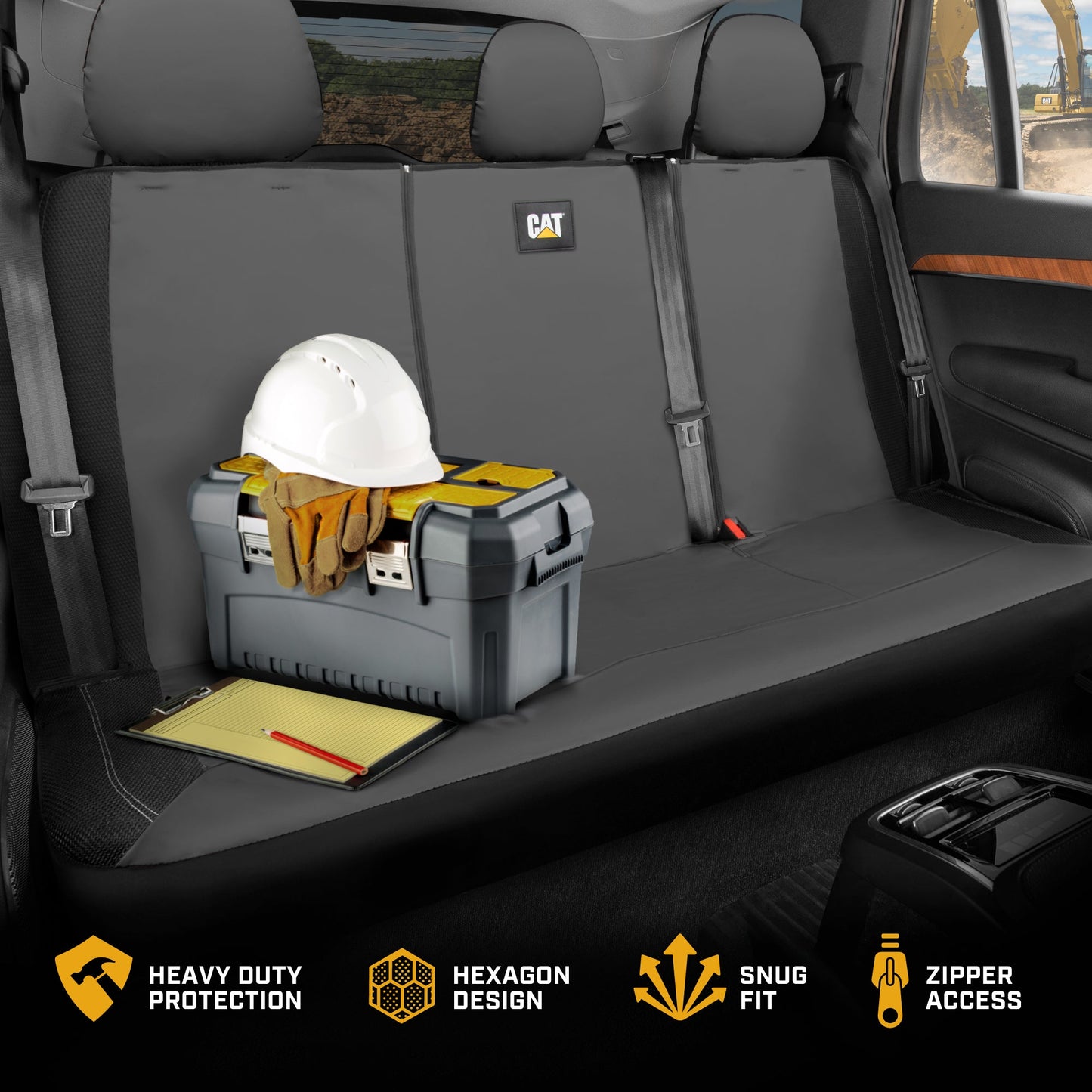 CAT PU Lederrücksitzbezug - Grau, 60/40 Split Fit für Autos, LKWs, SUVs - wasserdicht, kratzfest, semi-universal Fit Rücksitzschutz für die meisten Auto-Innenraum - Einfach zu installieren