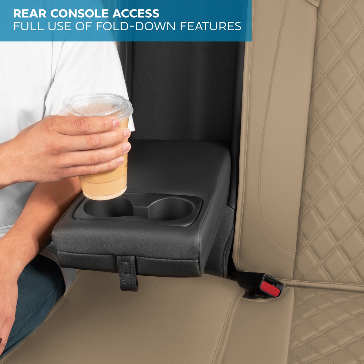 MotorBox Premium Napa Lederrücksitz Abdeckung - Semi Universal Fit für die meisten Autos, LKW & SUV - Beige Rücksitz Protector - Anti-Rutsch, langlebige Bench Abdeckung - Einfache Installation, Luxus Auto Interior Upgrade