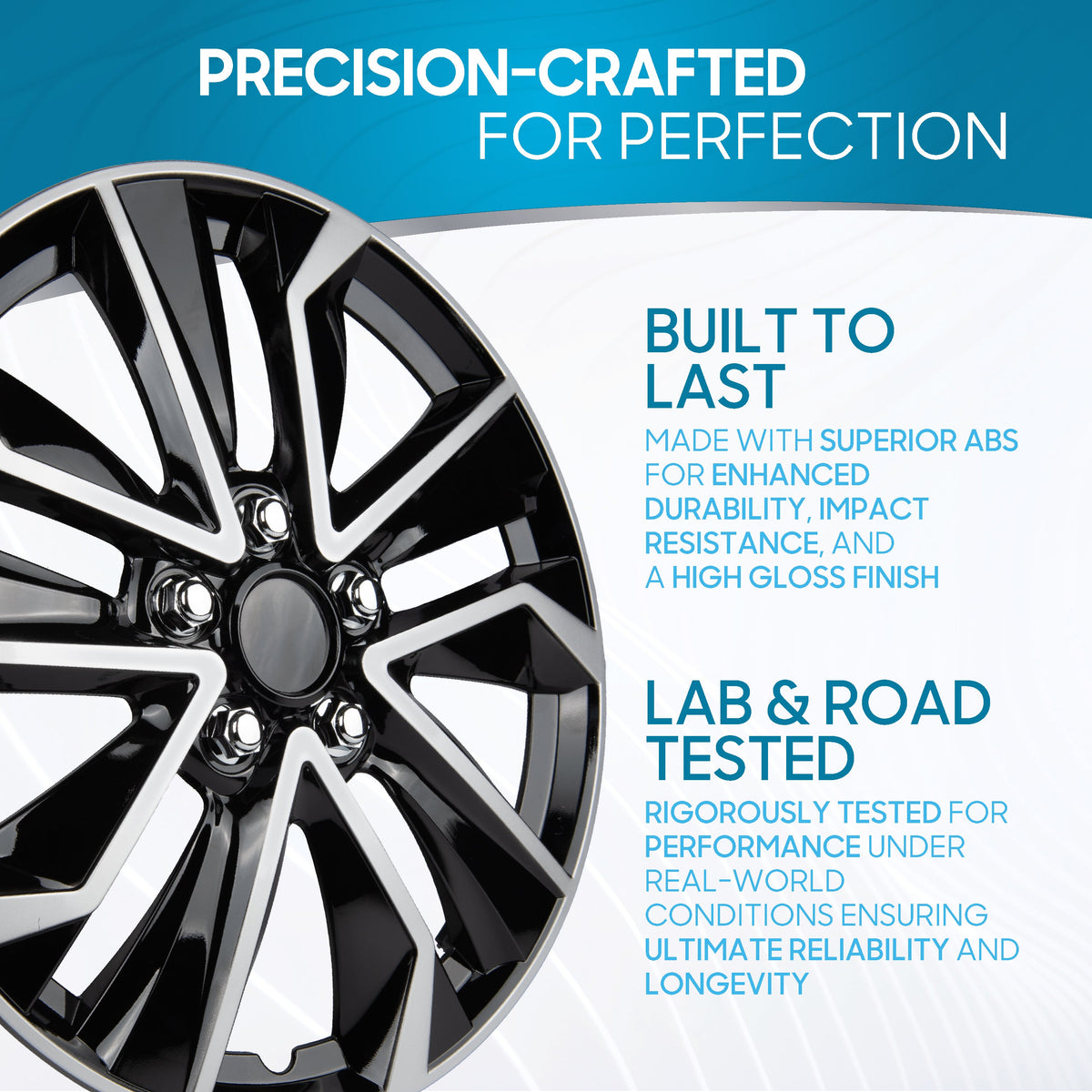 BDK 40,6 cm Hubcaps Set von 4 - OEM Ersatz Snap-On Wheel Rim Covers - Universal Fit Car Wheel Cover für Autos, LKW, SUV, Vans Durable ABS Black & Silver 10-Spoke Hub-Cap Car Zubehör Außen
