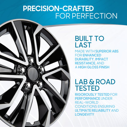BDK 40,6 cm Hubcaps Set von 4 - OEM Ersatz Snap-On Wheel Rim Covers - Universal Fit Car Wheel Cover für Autos, LKW, SUV, Vans Durable ABS Black & Silver 10-Spoke Hub-Cap Car Zubehör Außen