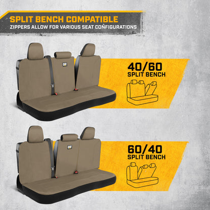 CAT Beige Rücksitz Abdeckung für LKW, Autos & SUVs – Heavy-Duty Oxford Canvas – 60/40 Split Bench Protector – Langlebige Rücksitz Abdeckung für Arbeits-Trucks, Haustiere, Reisen – Car & Truck Interior Accessory