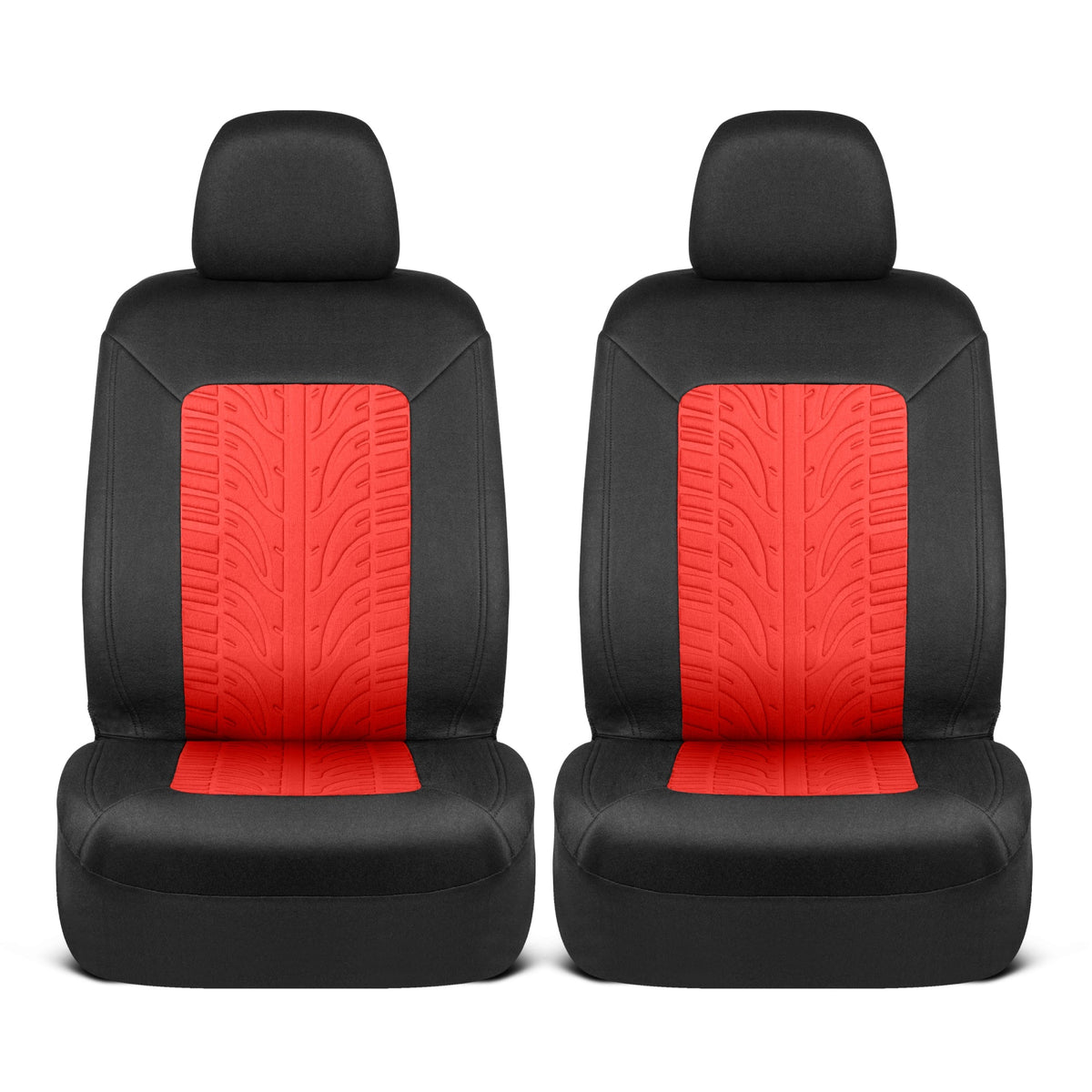 Motor Trend GrandPrix Sitzbezüge für Autos, 2-Pack Black & Red Reifen Lauffläche geprägte Autositzbezüge für Vordersitze, Automotive Interior Abdeckungen für Auto LKW Van SUV