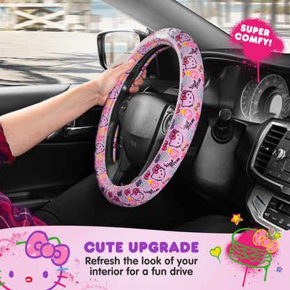 Hallo Kitty Lenkrad Abdeckung, Offizielle Sanrio Auto Lenkrad Abdeckung mit Universalgröße 14.5 - 15, Niedliche Lenkrad Abdeckung für Frauen, Hallo Kitty Auto Zubehör (Lavendeldruck)