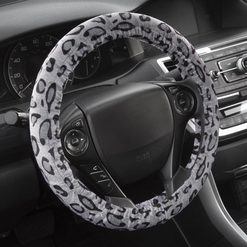 BDK 12-Piece Silver Leopard Vordersitzbezüge, Rücksitzbezüge, Sitzgurtpads und Lenkradbezüge (Fits 14.5' - 15.5')