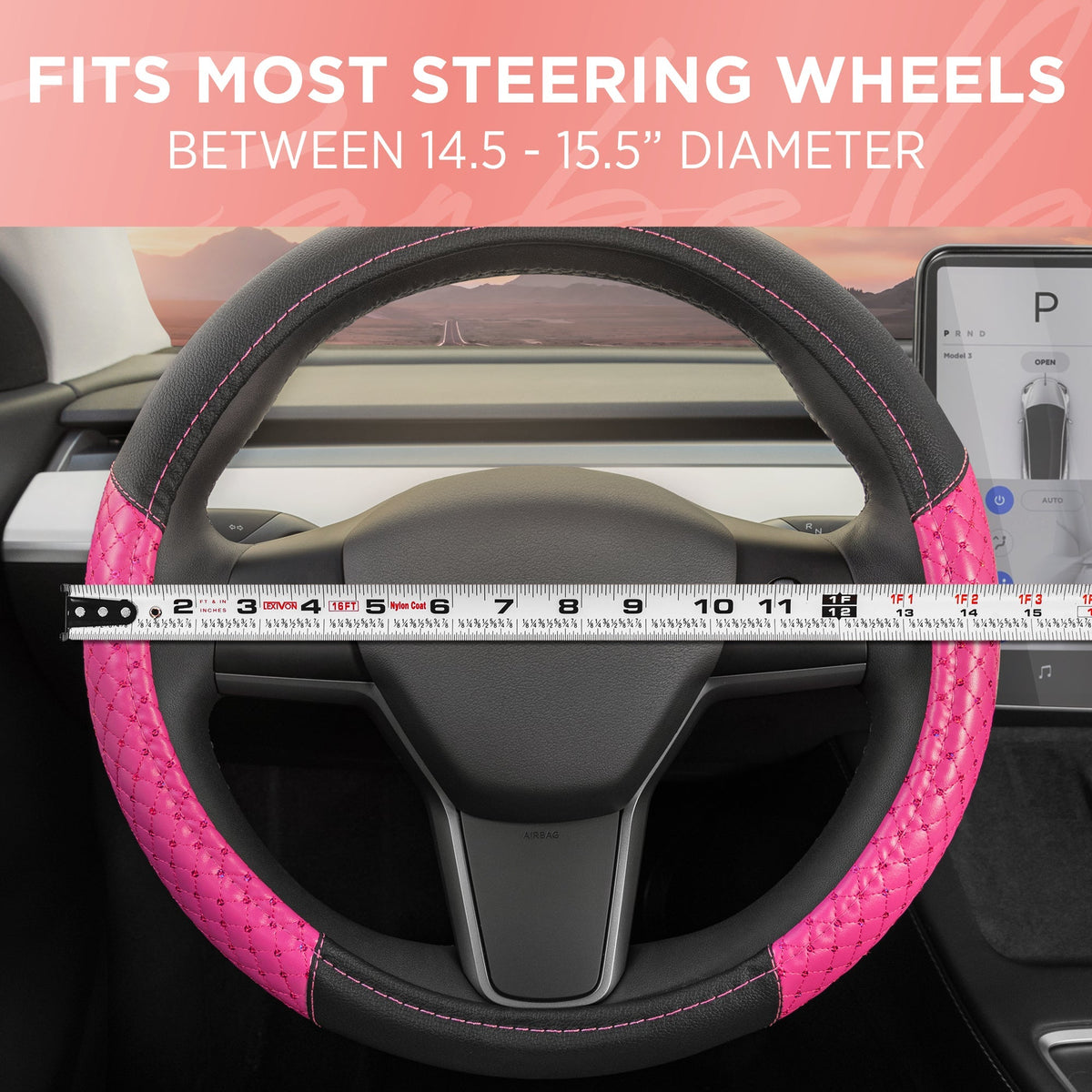 Carbella Pink Pailletten mit Kristallen Lenkrad Abdeckung (Fits 14.5' - 15.5')