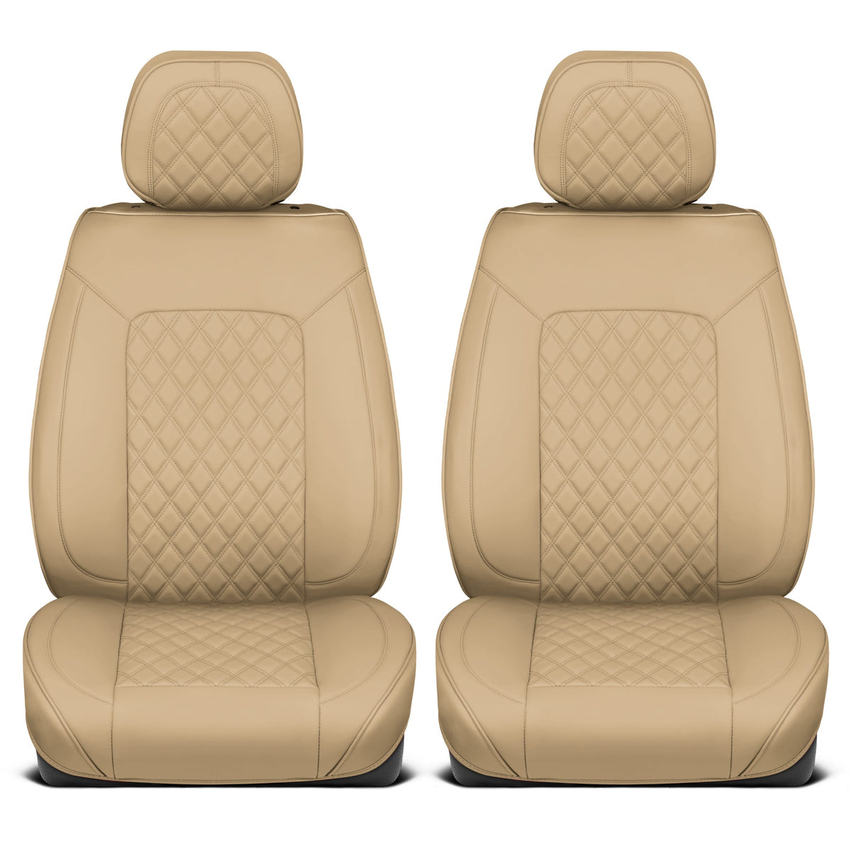MotorBox Prestige Edition Faux Ledersitzbezüge für Autos, LKW und SUV - 2 Beige Autositzbezüge für Vordersitze - Universal Fit Car Zubehör Automotive Interior Protector für die meisten Fahrzeuge