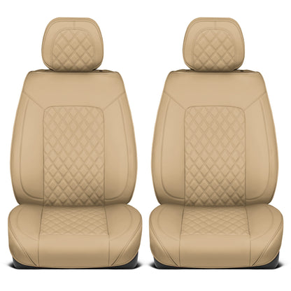 MotorBox Prestige Edition Faux Ledersitzbezüge für Autos, LKW und SUV - 2 Beige Autositzbezüge für Vordersitze - Universal Fit Car Zubehör Automotive Interior Protector für die meisten Fahrzeuge