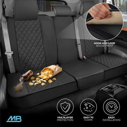MotorBox Premium Napa Lederrücksitz Abdeckung - Semi Universal Fit für die meisten Autos, LKW & SUV - Black Back Seat Protector - Anti-Rutsch, langlebige Bench Abdeckung - Einfache Installation, Luxus Auto Interior Upgrade
