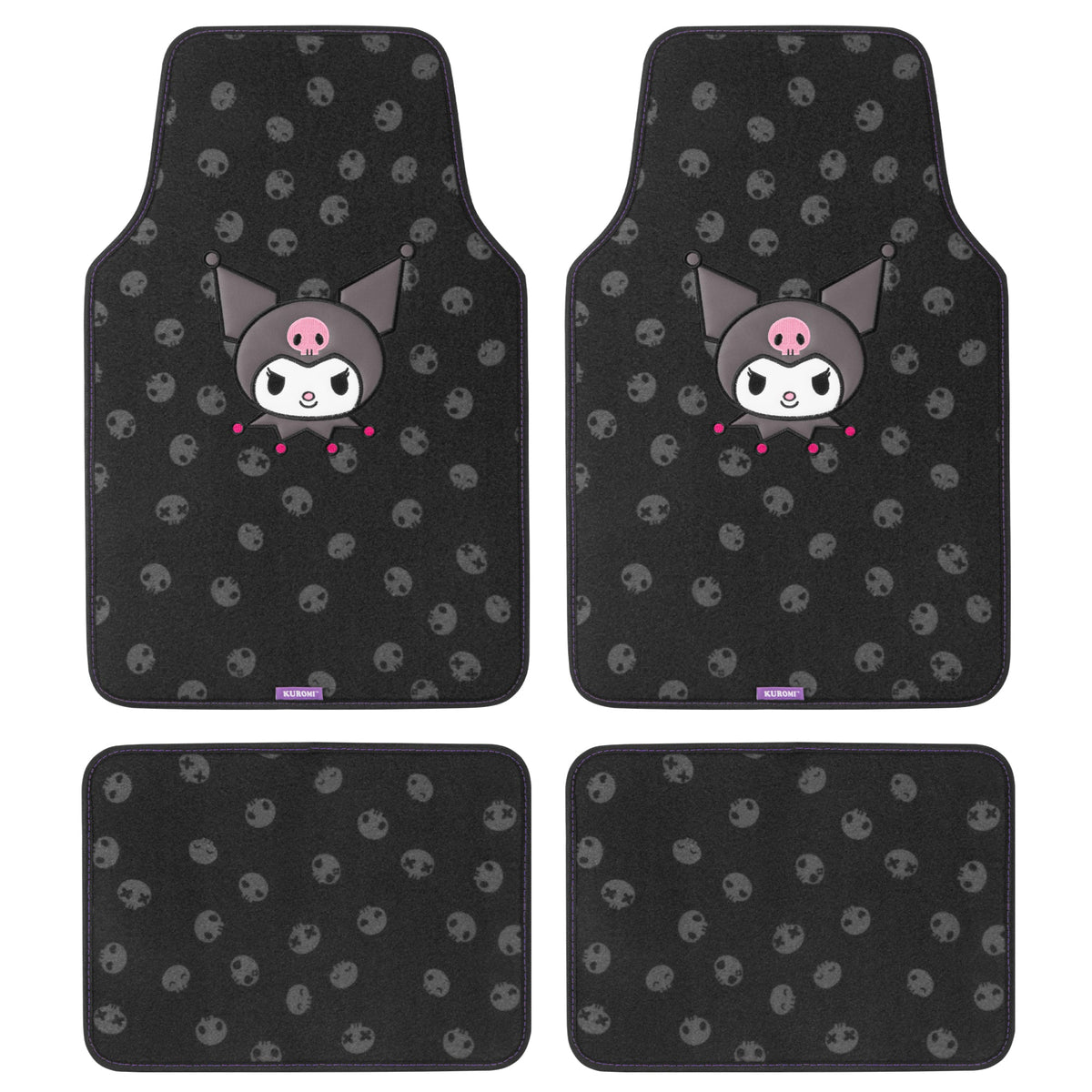 Kuromi Carpet Car Bodenmatten - Universal Fit für Autos, SUVs & Trucks - Schwarz mit Kuromi Print & Purple, Pink Accents - Front & Rear Set, 4 Stück