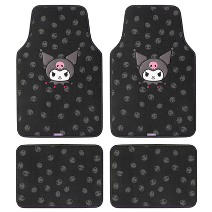 Kuromi Carpet Car Bodenmatten - Universal Fit für Autos, SUVs & Trucks - Schwarz mit Kuromi Print & Purple, Pink Accents - Front & Rear Set, 4 Stück