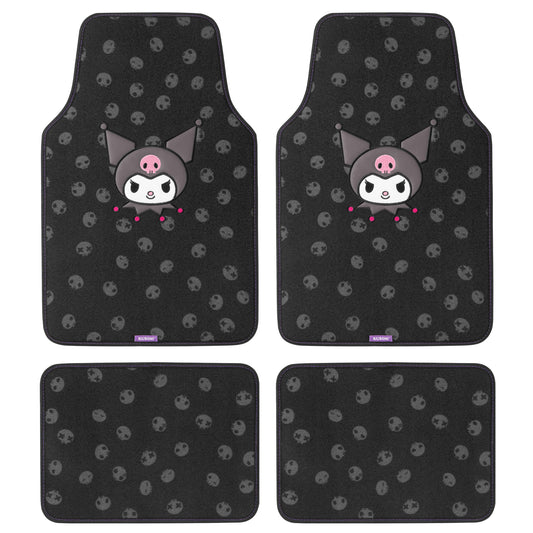 Kuromi Carpet Car Bodenmatten - Universal Fit für Autos, SUVs & Trucks - Schwarz mit Kuromi Print & Purple, Pink Accents - Front & Rear Set, 4 Stück