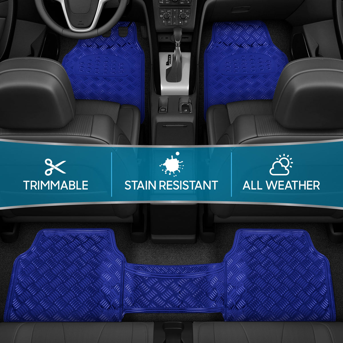 BDK 3-Stück Transluzente Metallic-Look Front Floor Mat und Hinterboden Mat - Heavy Duty, All Weather