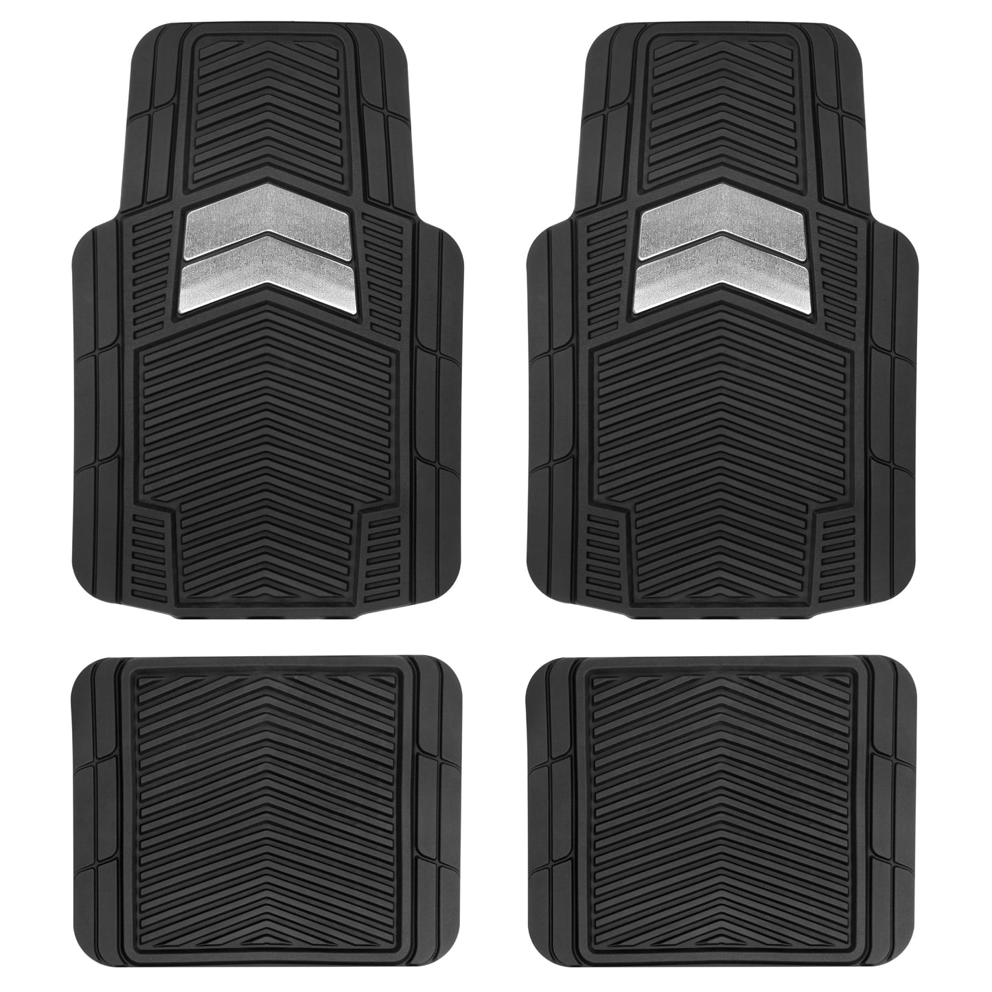 Motor Trend FlexTough Shield Black & Silver Allwetter-Bodenmatten für Autos, LKW & SUVs - Heavy Duty Waterproof Rubber Car Matts, Universal Trim für Automobilzubehör für den Innenraumschutz, Front & Rear Floor Liners