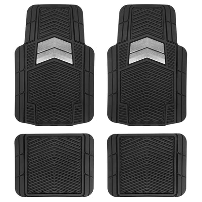 Motor Trend FlexTough Shield Black & Silver Allwetter-Bodenmatten für Autos, LKW & SUVs - Heavy Duty Waterproof Rubber Car Matts, Universal Trim für Automobilzubehör für den Innenraumschutz, Front & Rear Floor Liners