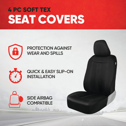 Motor Trend Black Tuch Autositz Abdeckungen für Vordersitze - Premium Automotive Bucket Seat Abdeckungen, Hergestellt für Fahrzeuge mit abnehmbaren Kopfstützen, Innenabdeckungen für PKW Van SUV