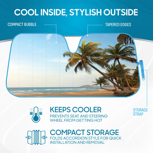 BDK Palm Tree Tropical Island Sunset Front Windschutzscheibe Sonnenschirm (58' x 27')