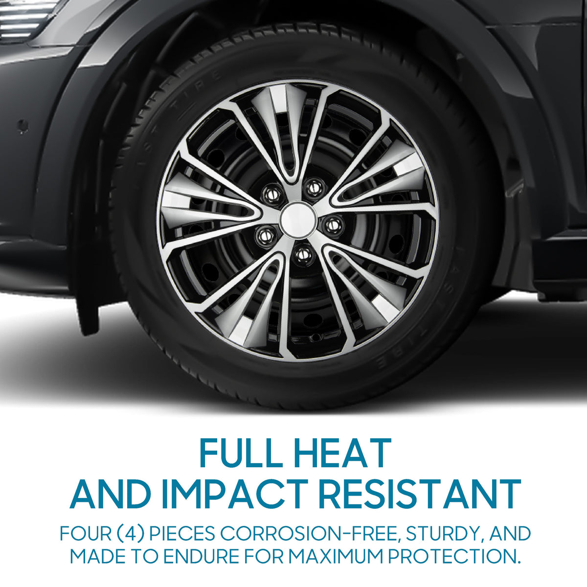 BDK 40,6 cm Hubcaps Set von 4 - OEM Ersatz Snap-On Wheel Rim Covers - Universal Fit Car Wheel Cover für Autos, LKW, SUV, Vans Durable ABS Black & Silver 5-Spoke Hub-Cap Car Zubehör Außen