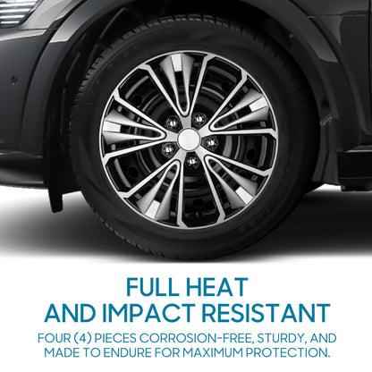 BDK 40,6 cm Hubcaps Set von 4 - OEM Ersatz Snap-On Wheel Rim Covers - Universal Fit Car Wheel Cover für Autos, LKW, SUV, Vans Durable ABS Black & Silver 5-Spoke Hub-Cap Car Zubehör Außen