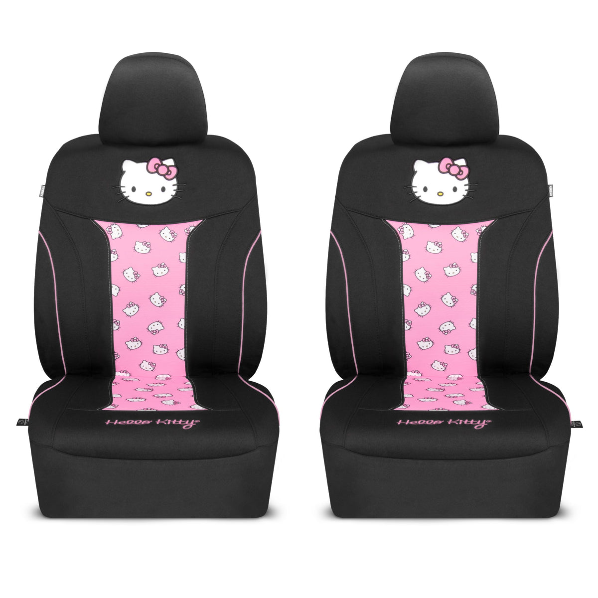 Hello Kitty Car Seat Covers - Niedliche und langlebige Pink Vordersitzbezüge, entzückendes Hello Kitty Design, komfortables und lang anhaltendes Polyester, Autozubehör Geschenk Hello Kitty Zubehör 2pc Schwarz / Pink