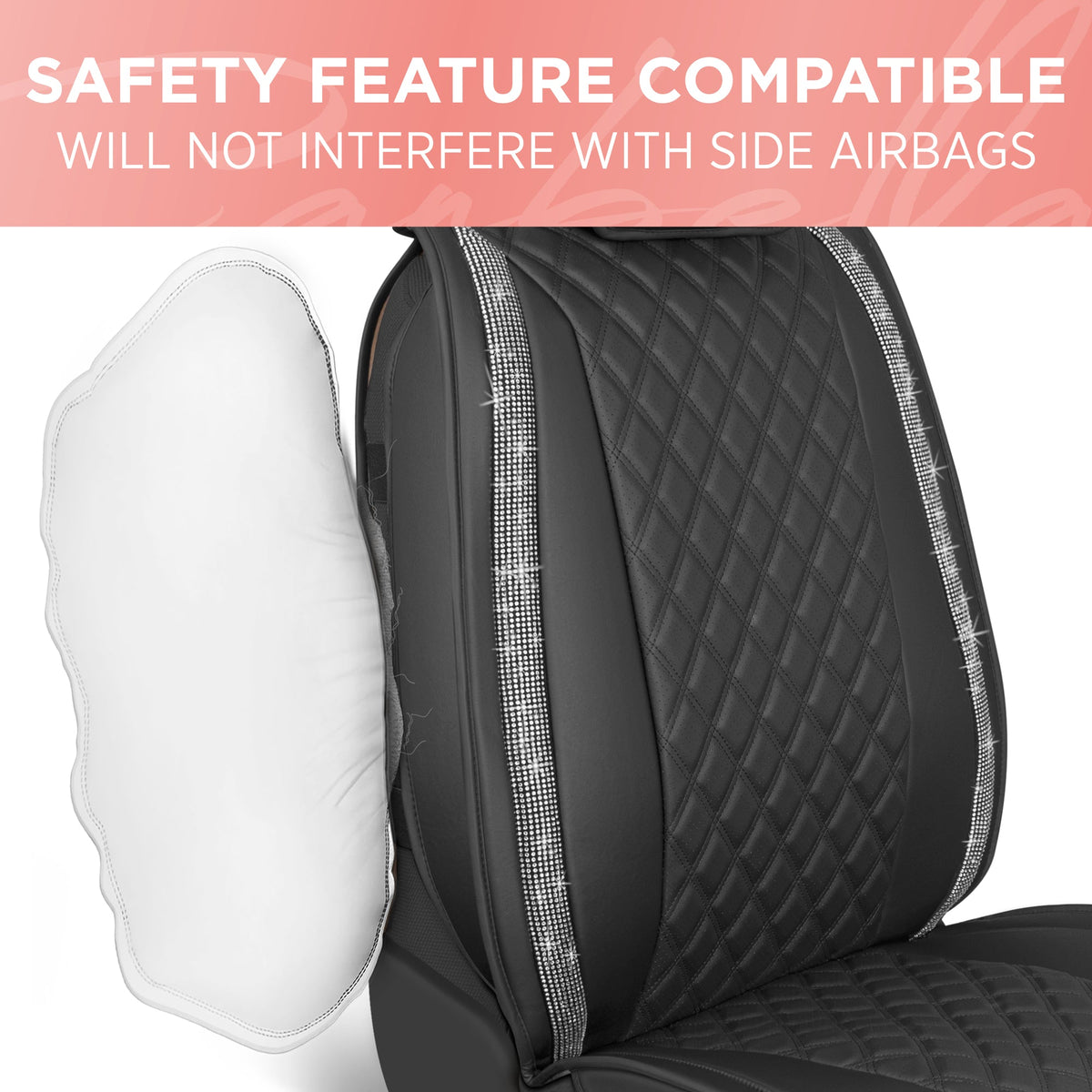 BlingStitchTM Car Seat Covers für Vordersitze - Luxuriöse vegane Ledersitzbezüge für Autos mit schwarzen Bling-Kristallen, Premium Automotive Seat Covers für SUV, Trucks, Car Bling Luxury