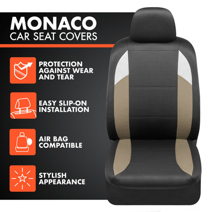 BDK carXS Monaco Sitzbezüge für Autos Vollständig, Beige Tri-Tone Vordersitzbezüge mit Split Rear Bench Back Seat Cover, Automobilsitzbezüge für LKW SUV Van Auto (Mehrere Farben)