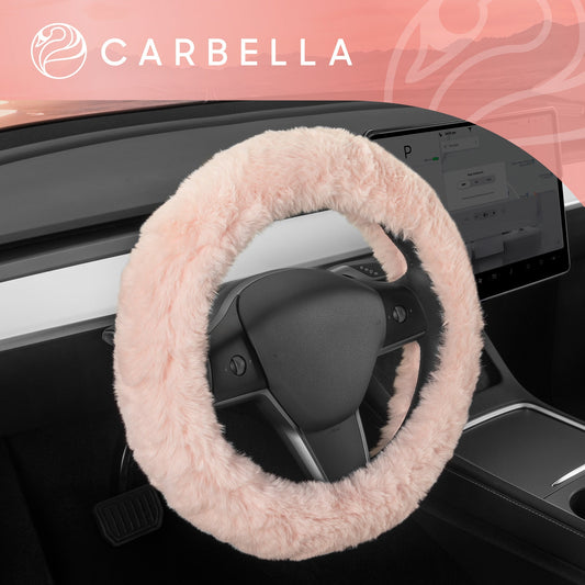 Carbella Soft Pink Fuzzy Lenkrad Abdeckung, Standard 15 Zoll Größe passt die meisten Fahrzeuge, niedliche Faux Pelz Auto Lenkung Abdeckung mit Soft Fluffy Furry Touch, Auto Zubehör für Frauen