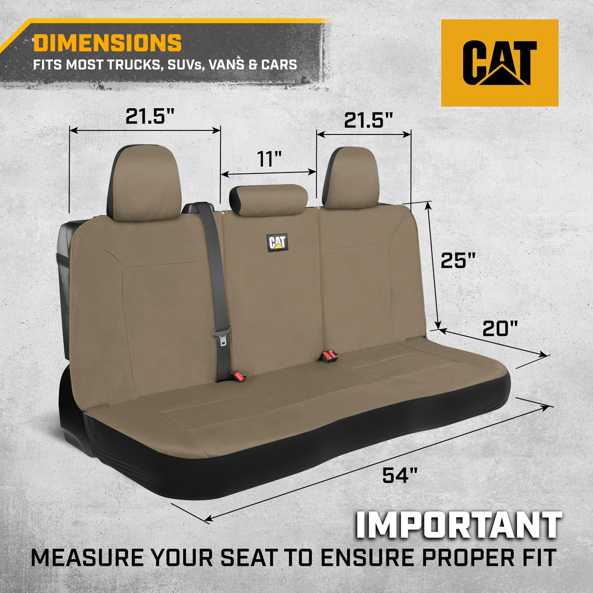 CAT Beige Rücksitz Abdeckung für LKW, Autos & SUVs – Heavy-Duty Oxford Canvas – 60/40 Split Bench Protector – Langlebige Rücksitz Abdeckung für Arbeits-Trucks, Haustiere, Reisen – Car & Truck Interior Accessory