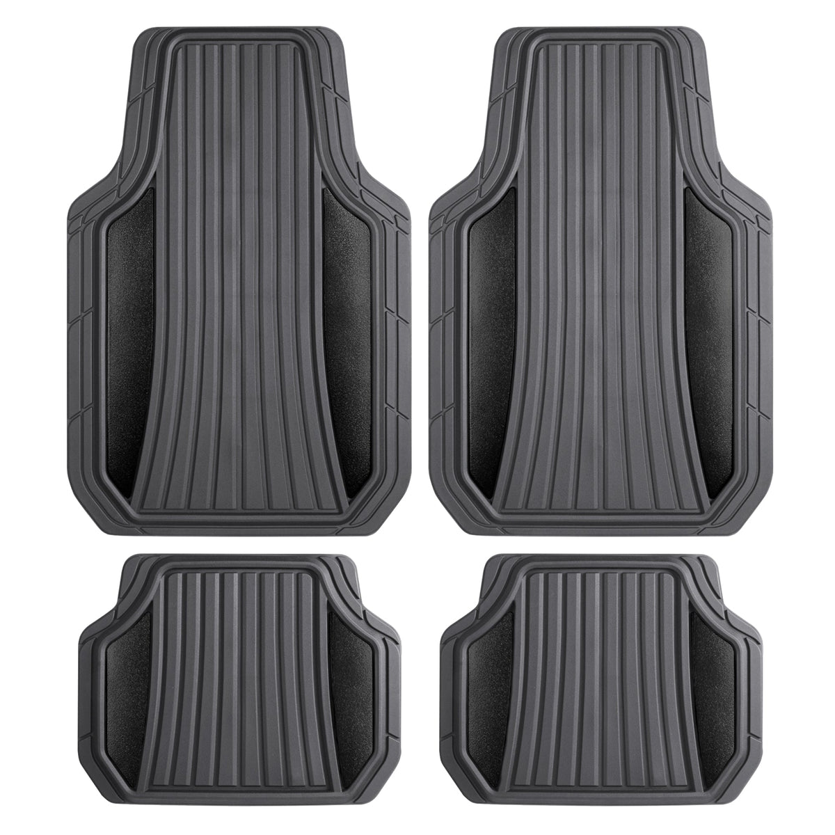 Motor Trend ChromeTech Autobodenmatten Volles Set - Langlebige Gummibodenmatten für Autos mit zwei Ton Akzent, All Wetter Innenschutz für Vorder- und Rückseite mit rutschfester Rückseite, grau / schwarz