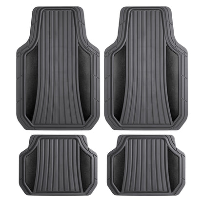 Motor Trend ChromeTech Autobodenmatten Volles Set - Langlebige Gummibodenmatten für Autos mit zwei Ton Akzent, All Wetter Innenschutz für Vorder- und Rückseite mit rutschfester Rückseite, grau / schwarz