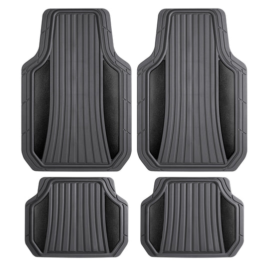 Motor Trend ChromeTech Autobodenmatten Volles Set - Langlebige Gummibodenmatten für Autos mit zwei Ton Akzent, All Wetter Innenschutz für Vorder- und Rückseite mit rutschfester Rückseite, grau / schwarz