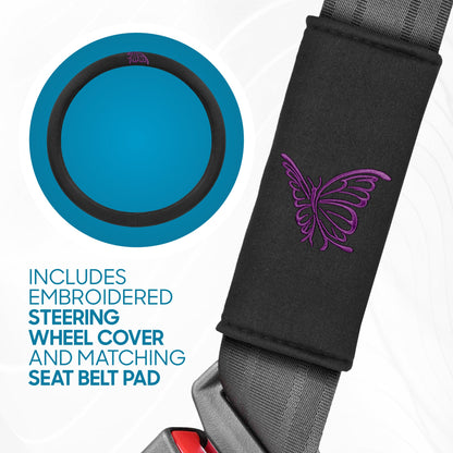 BDK 12-Piece Butterfly Vordersitzbezüge, Rücksitzbezüge, Sicherheitsgurtpads und Lenkradbezüge (Fits 14.5' - 15.5')